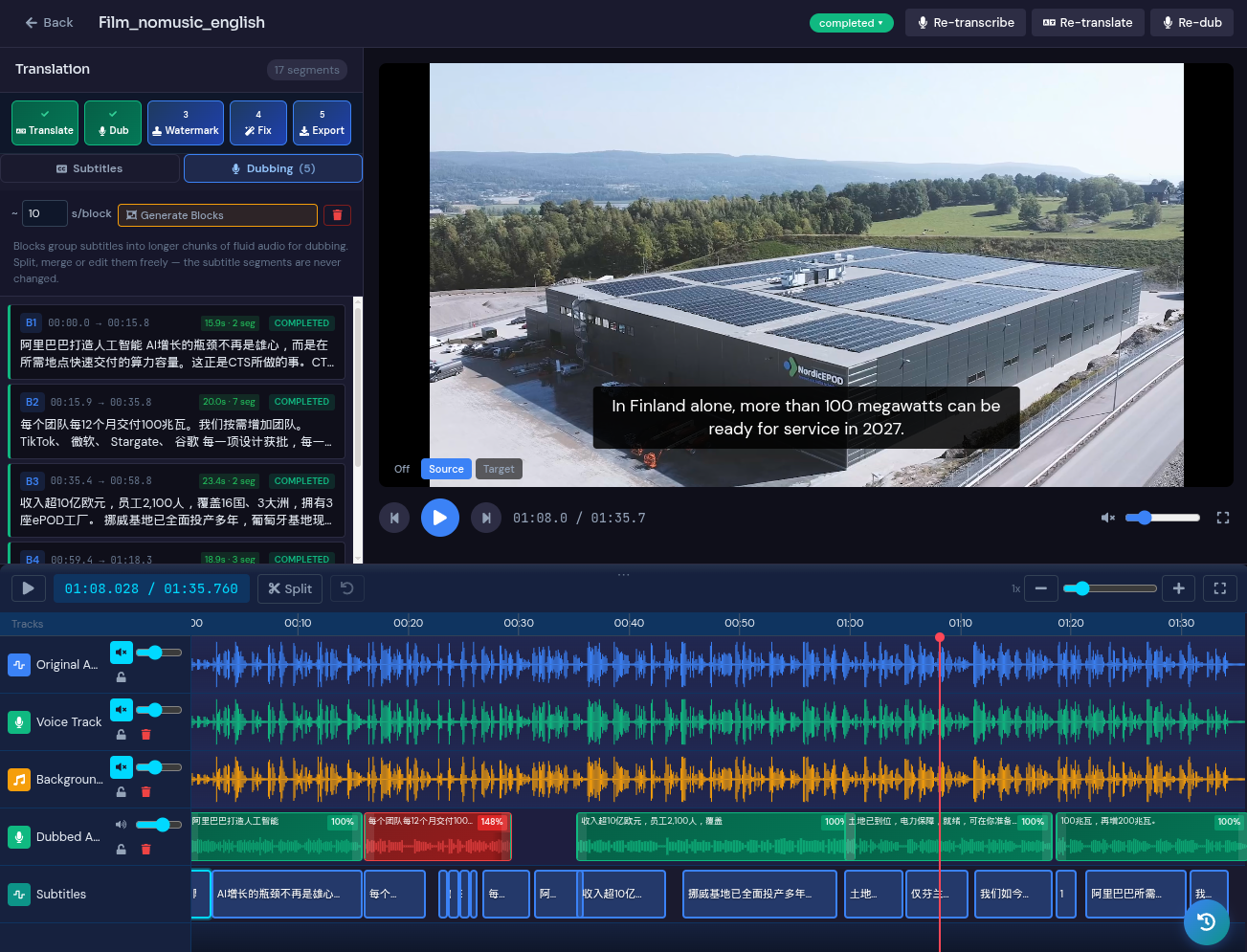 Language Ops video localisation editor with captions and timeline controls